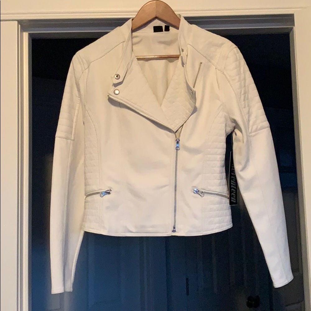 Faux White Leather Moto Jacket